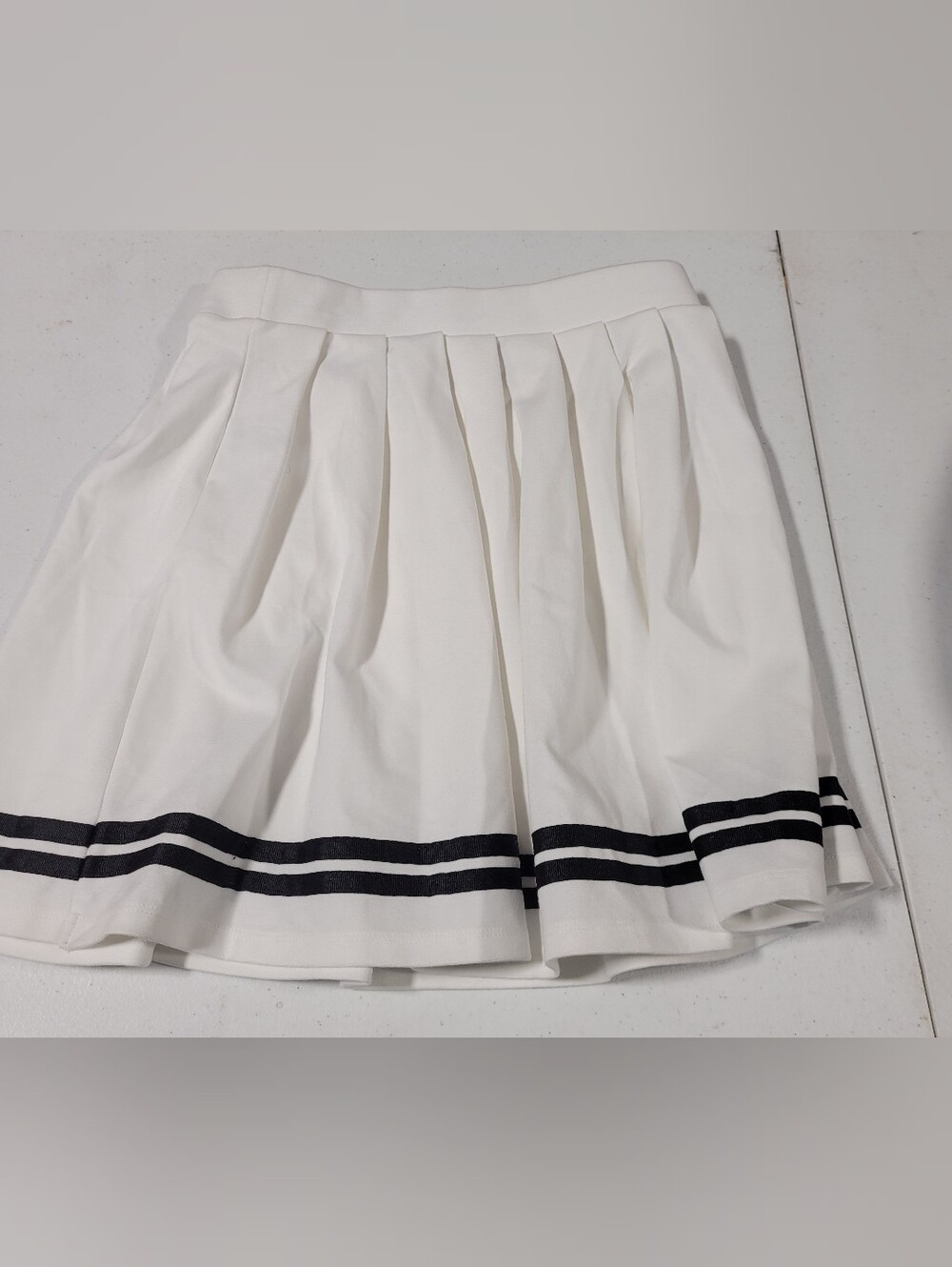wild fable White Pleated Mini Skirt with Black Hem Stripes - Picture 3 of 3